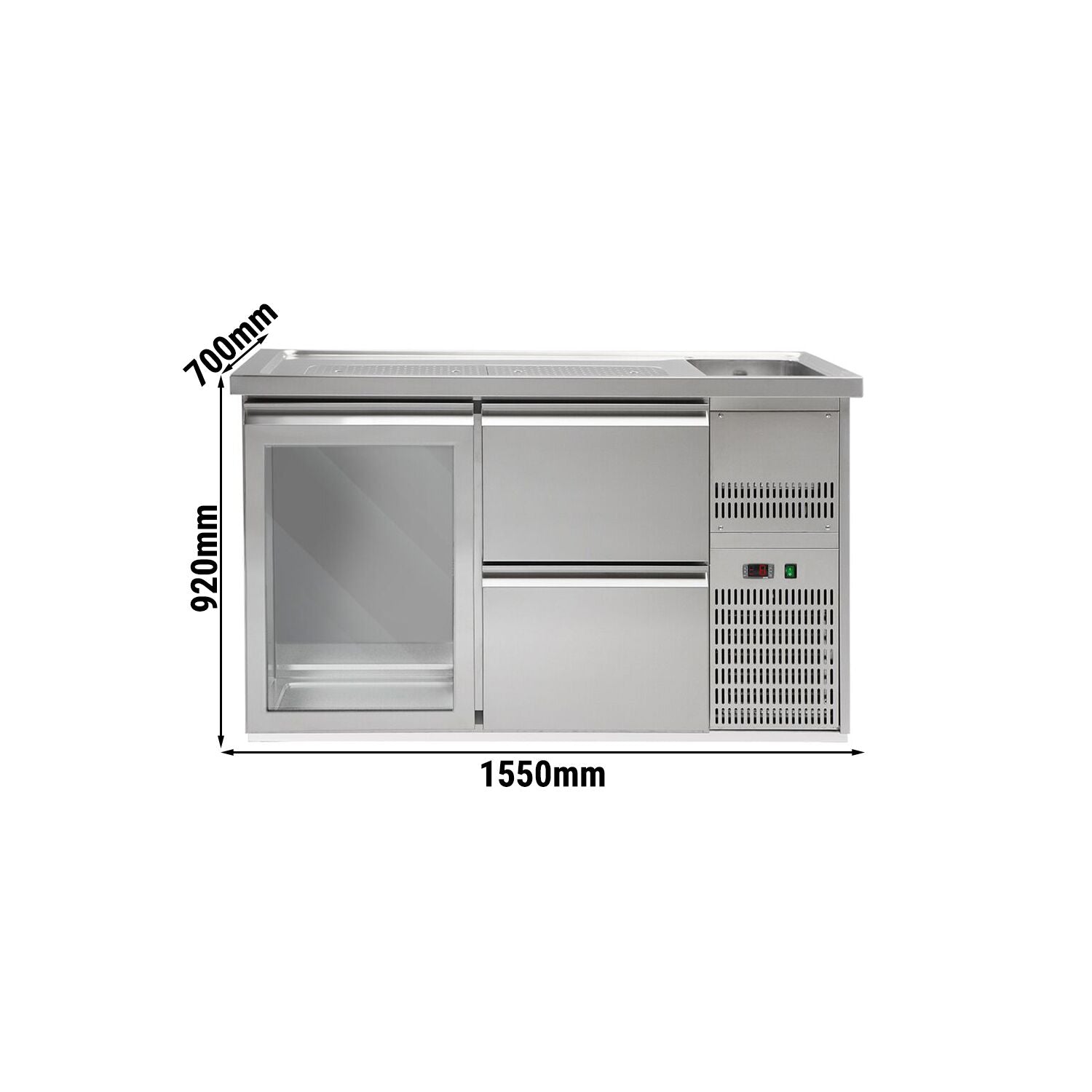 GGM Gastro Výčepní Pult PREMIUM PLUS 1550 mm 1 Dřez 2 Zásuvky