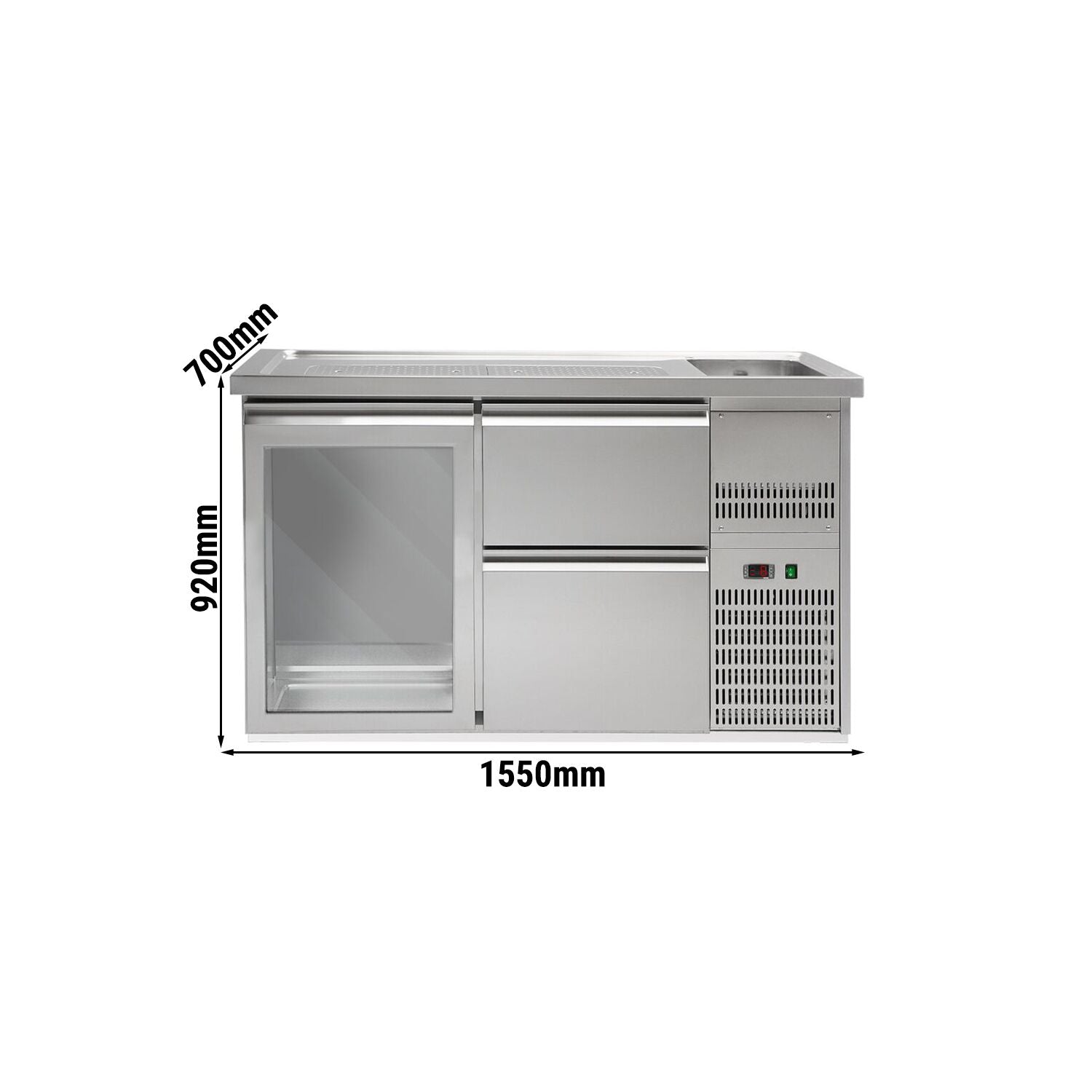 GGM Gastro Výčepní Pult PREMIUM PLUS 1550 mm 1 Skleněné Dveře 2 Zásuvky