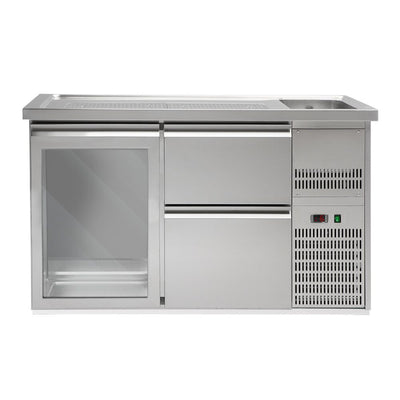 GGM Gastro Výčepní Pult PREMIUM PLUS 1550 mm 1 Skleněné Dveře 2 Zásuvky