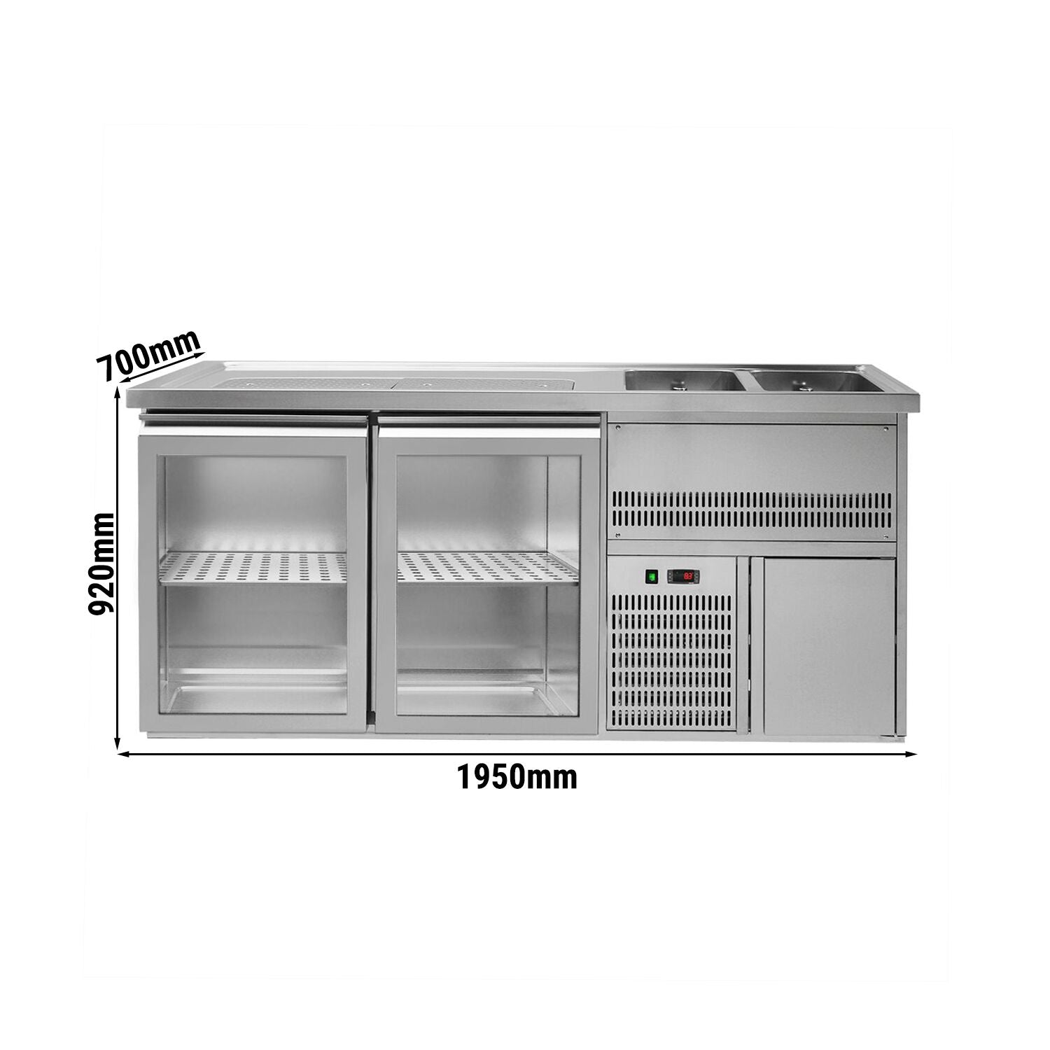 Výčepní pult Premium PLUS 1950 mm 2 skleněné dveře