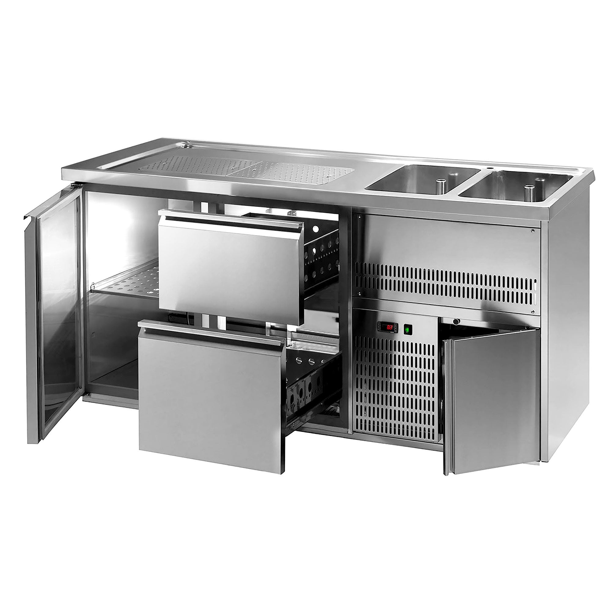 GGM Gastro Výčepní Pult Premium PLUS 1950 mm 2 Dřezy