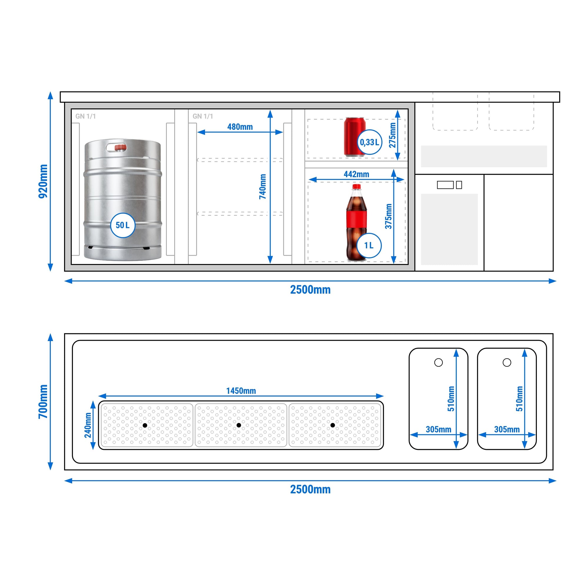 GGM Gastro Premium PLUS Výčepní Pult 2500 x 700 mm