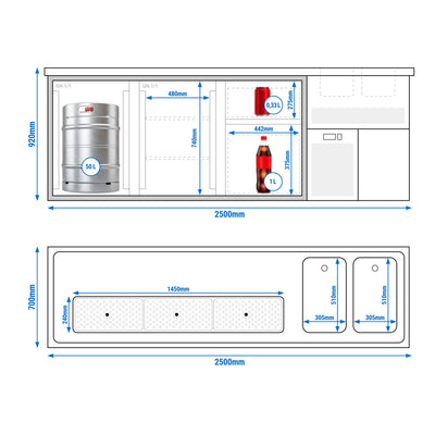 GGM Gastro Premium PLUS Výčepní Pult 2500 x 700 mm