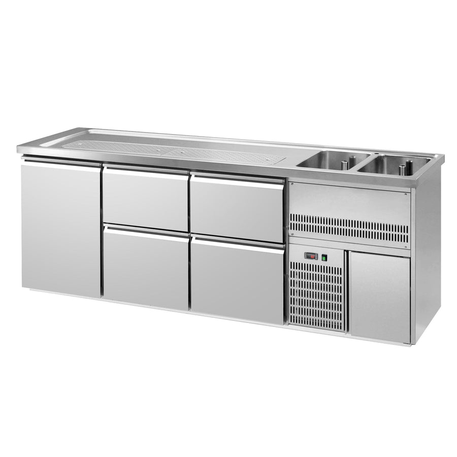 Ausschanktheke Premium PLUS 2500 mm 2 Becken 4 Schubladen