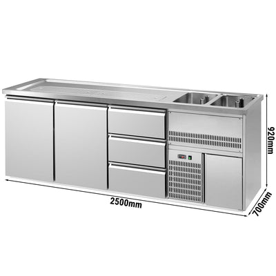 GGM Gastro Výčepní Pult Premium PLUS 2500 mm 700 mm 920 mm 2 Dveře 3 Zásuvky