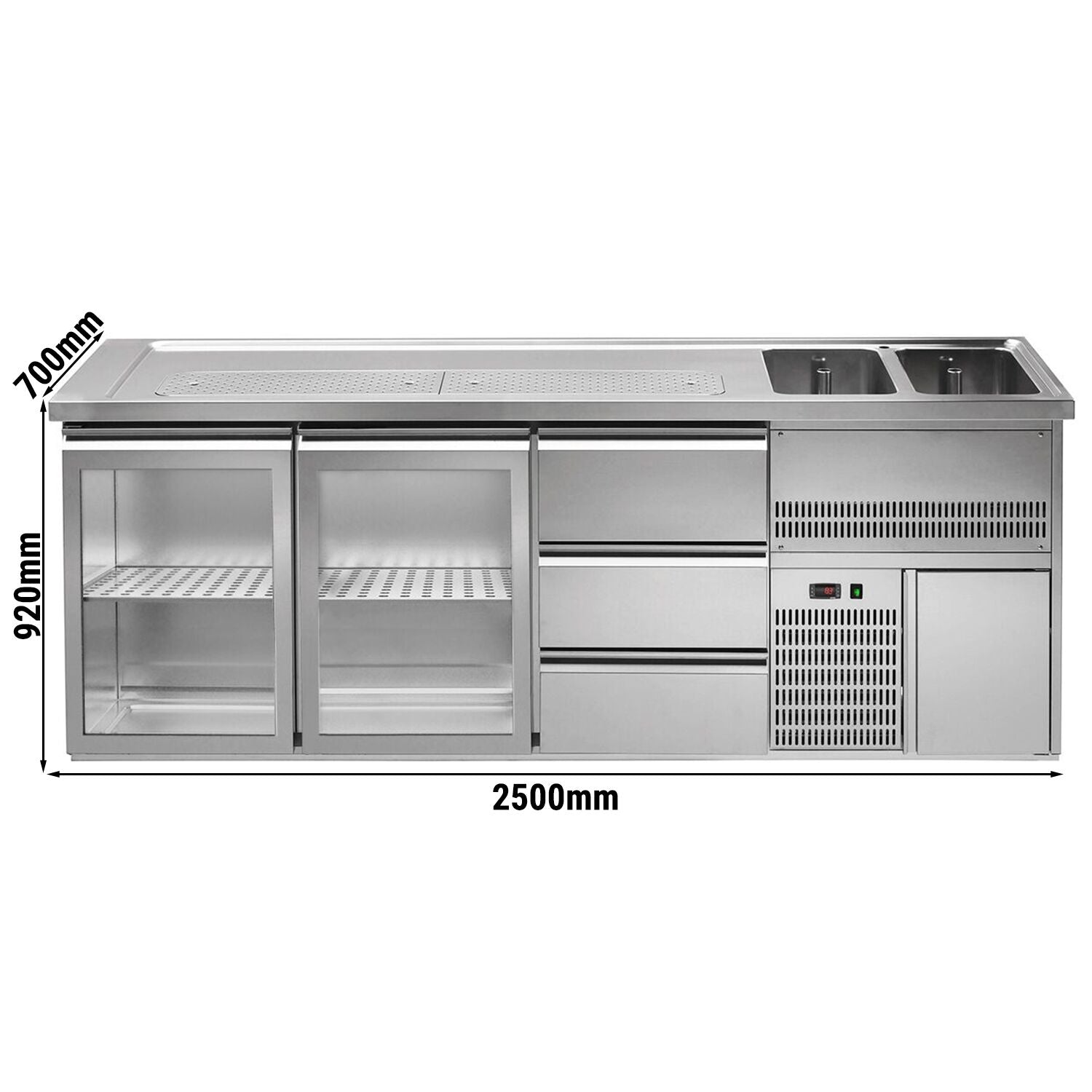 GGM Gastro Premium PLUS Výčepní Pult 2500 mm 2 Dřezy
