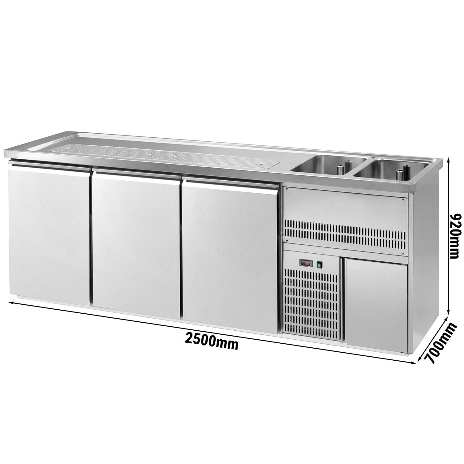 Výčepní Pult Premium PLUS 2500 mm 700 mm Nerezové Dveře