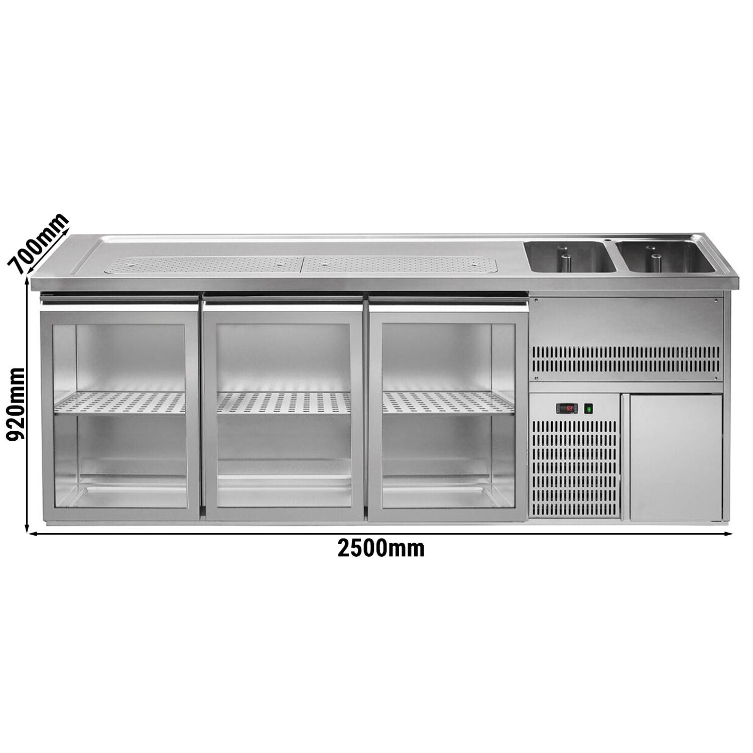 GGM Gastro Výčepní Pult Premium PLUS 2500 mm 700 mm Nerez 3 Skleněné Dveře