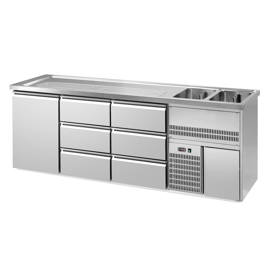Výčepní pult Premium PLUS 2500 mm 6 zásuvek 2 dřezy