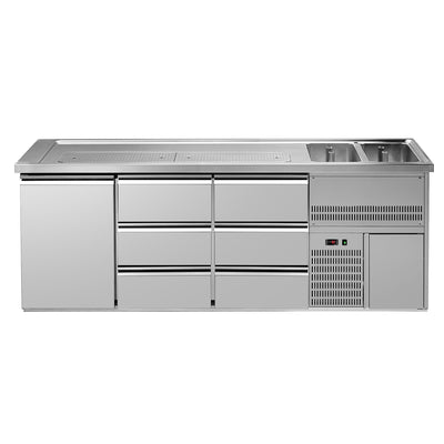 Výčepní pult Premium PLUS 2500 mm 6 zásuvek 2 dřezy