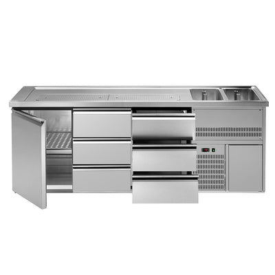 Výčepní pult Premium PLUS 2500 mm 6 zásuvek 2 dřezy