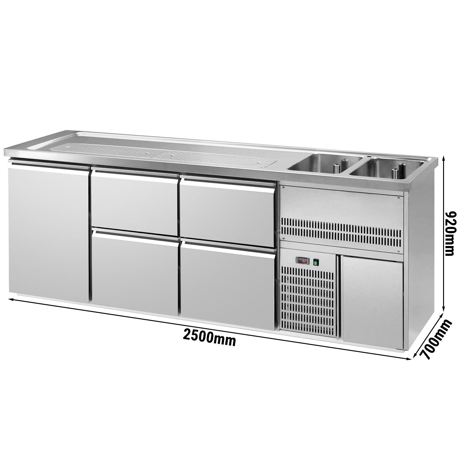 Ausschanktheke Premium PLUS 2500 mm 2 Becken 4 Schubladen