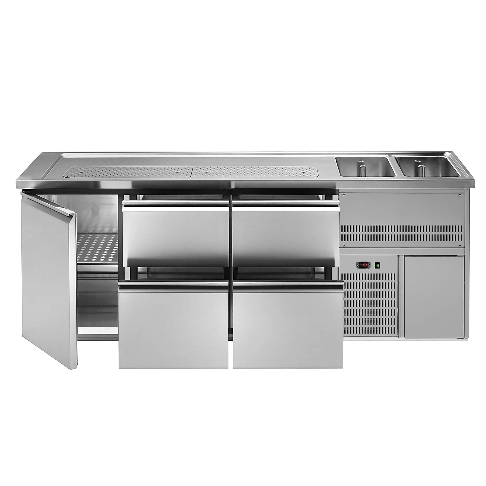 Ausschanktheke Premium PLUS 2500 mm 2 Becken 4 Schubladen