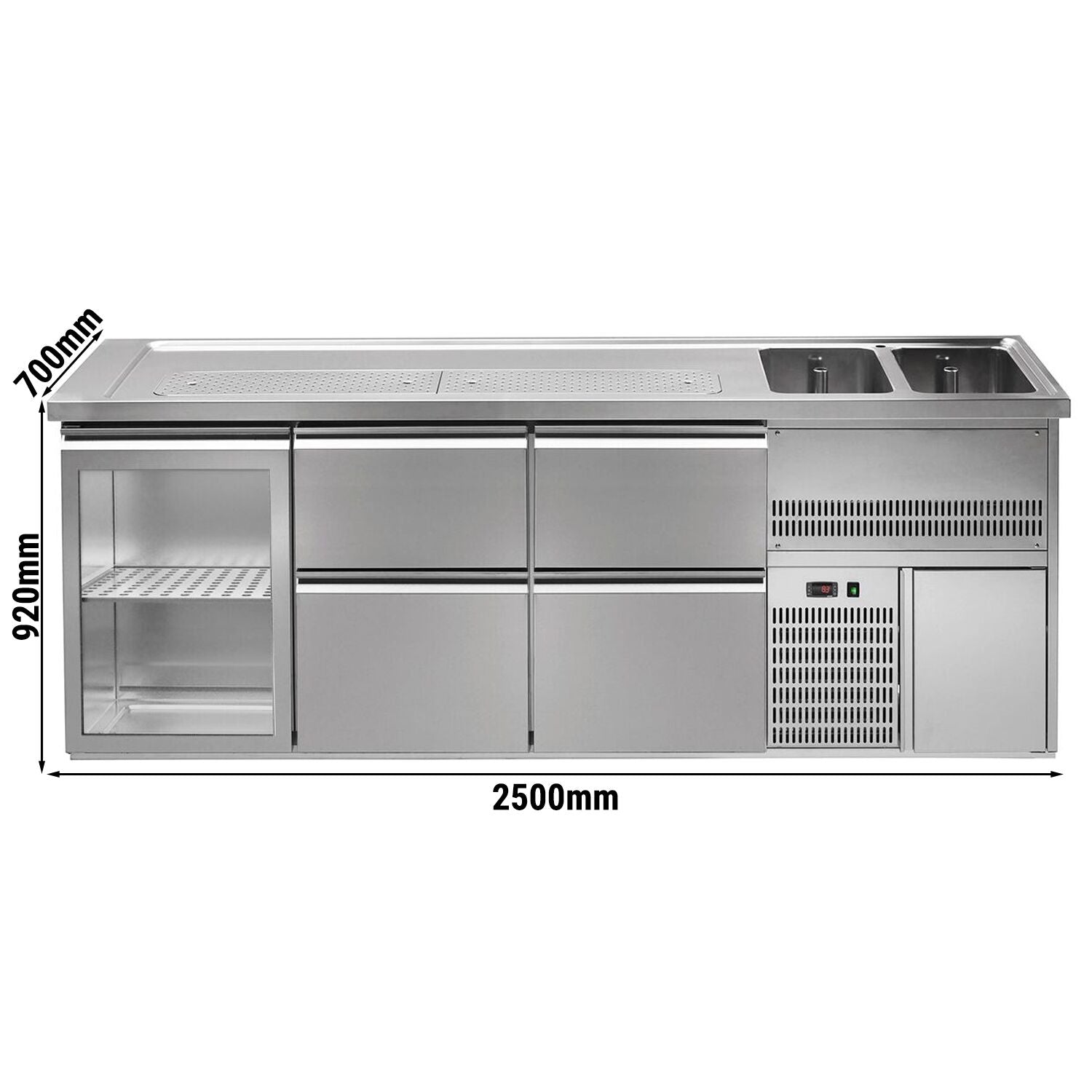 GGM Gastro Výčepní Pult Premium PLUS 2500 mm 4 Zásuvky 2 Dřezy