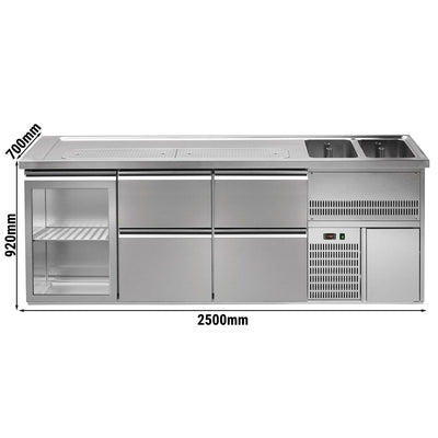 GGM Gastro Výčepní Pult Premium PLUS 2500 mm 4 Zásuvky 2 Dřezy