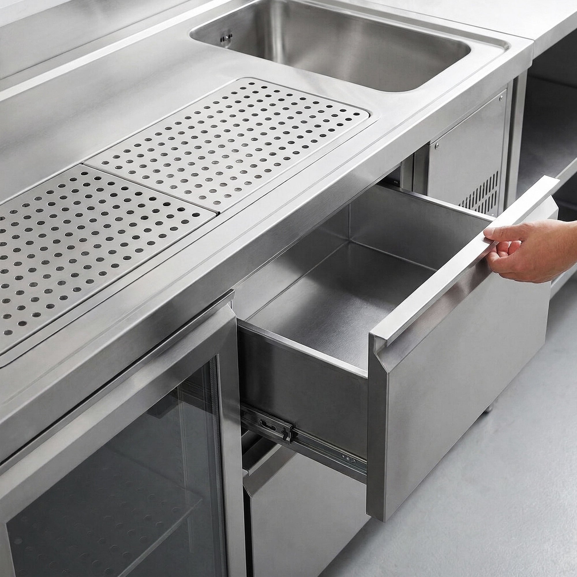 GGM Gastro Výčepní Pult PREMIUM PLUS 1550 mm 1 Dřez 2 Zásuvky