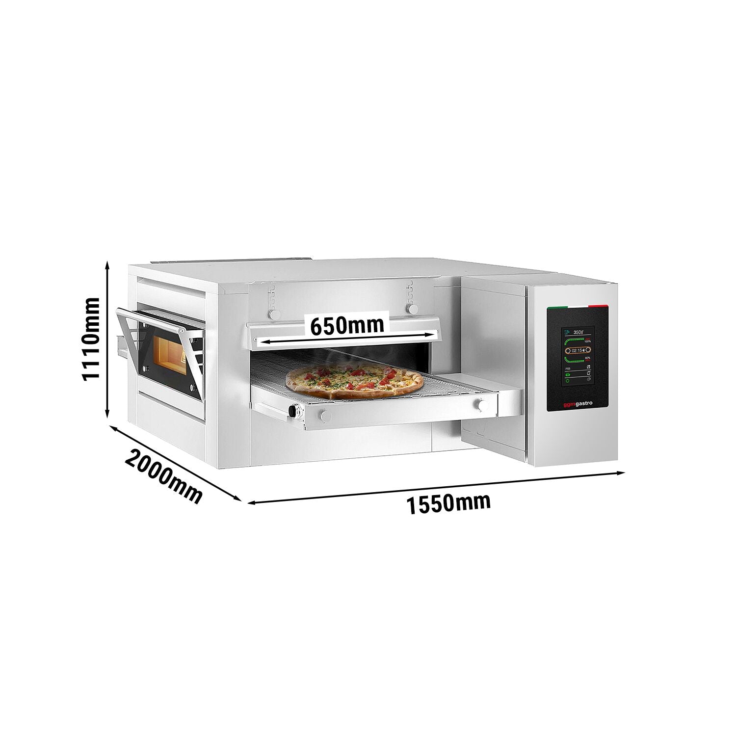 Plynová pásová pec 1550 x 2000 mm Dotykový displej 650 mm