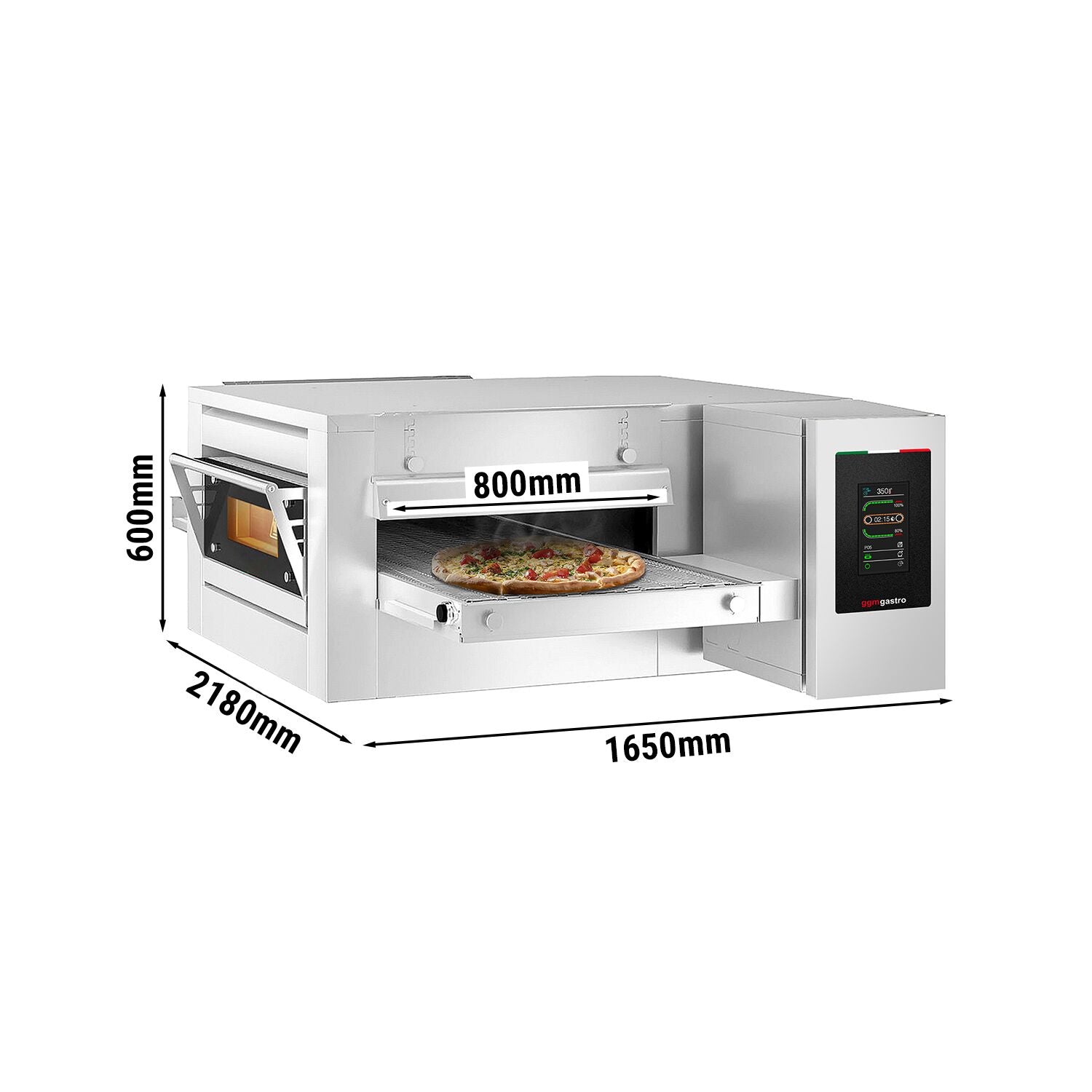 Elektrická pásová pec na pizzu 1650 mm 2180 mm 350 °C 24,45 kW