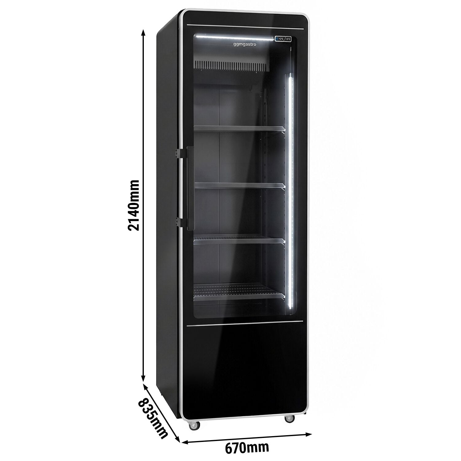 GGM Gastro Getränkekühlschrank 560 l Glastür LED Schwarz