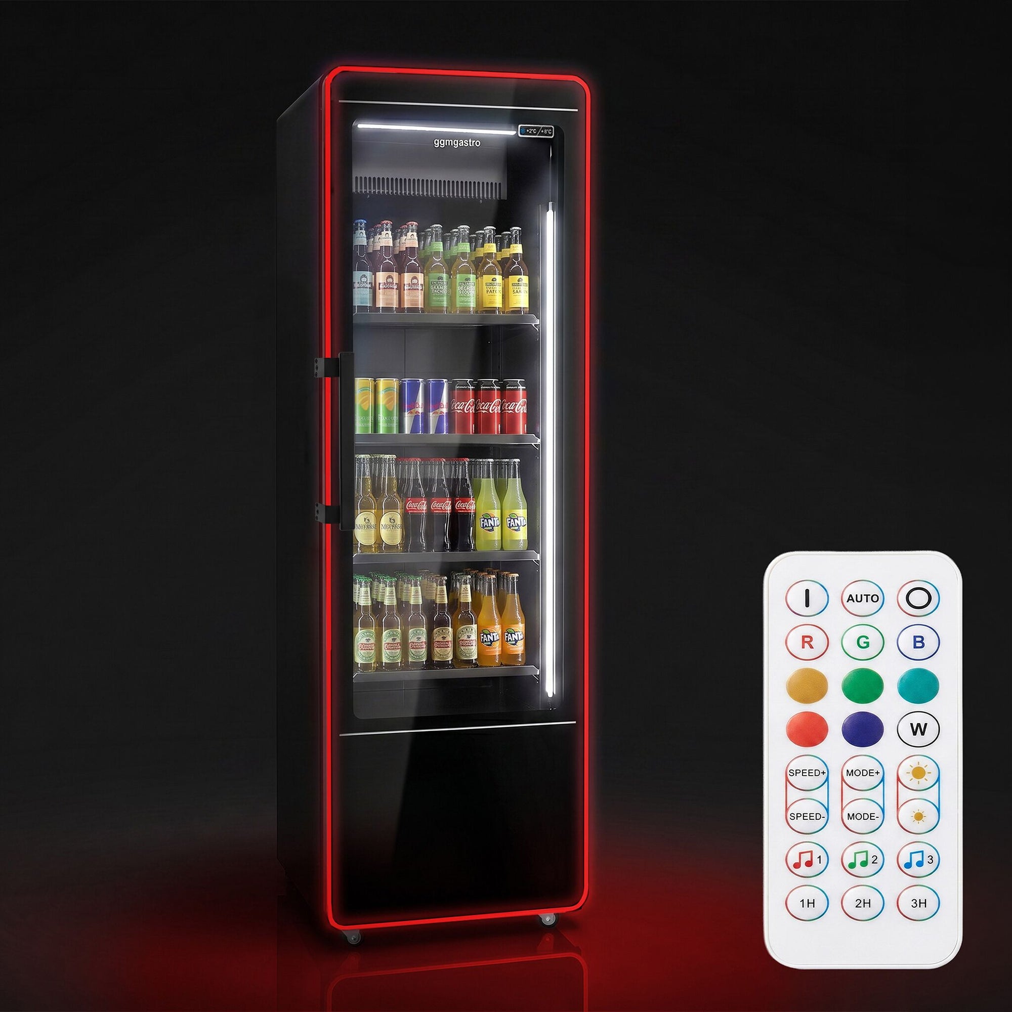 GGM Gastro Getränkekühlschrank 560 l Glastür LED Schwarz