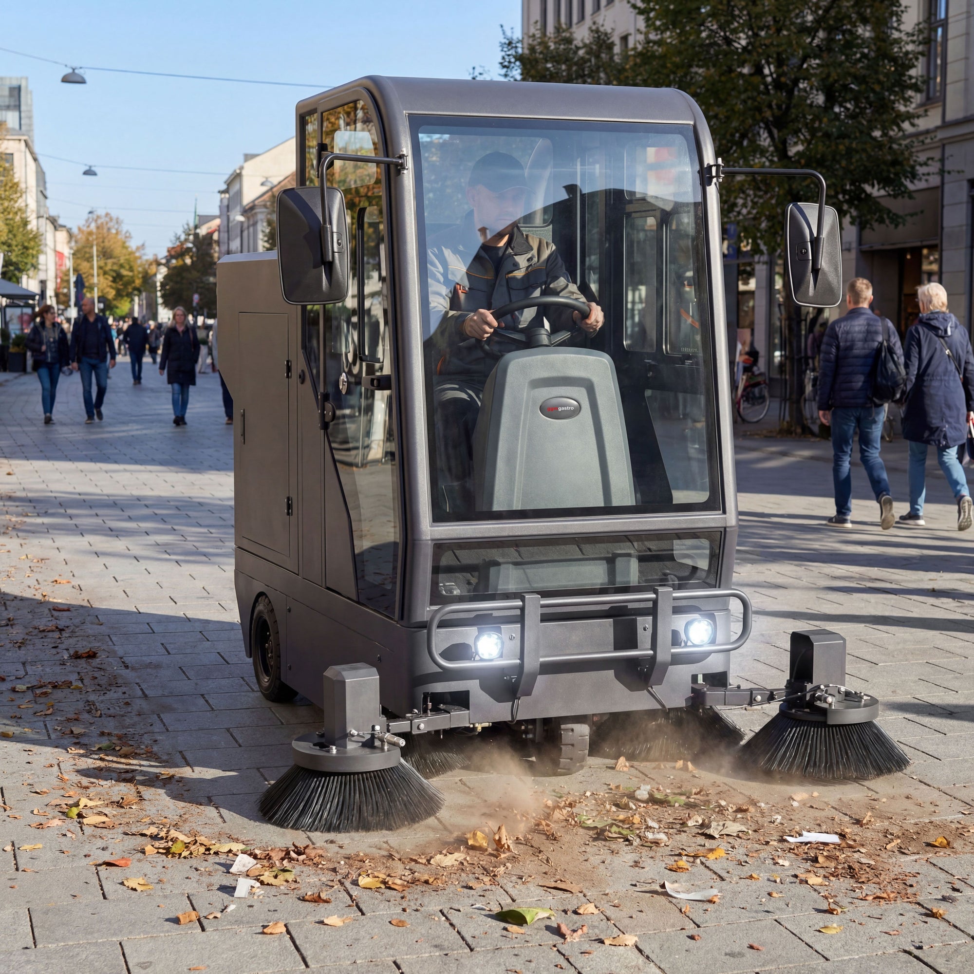Sedadlový zametací stroj 2000 mm 13750 m²/h s Vysokotlakým Čističem