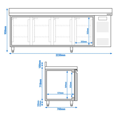 GGM Gastro Chladicí Stůl ECO 2230 mm 700 mm 4 Dveře