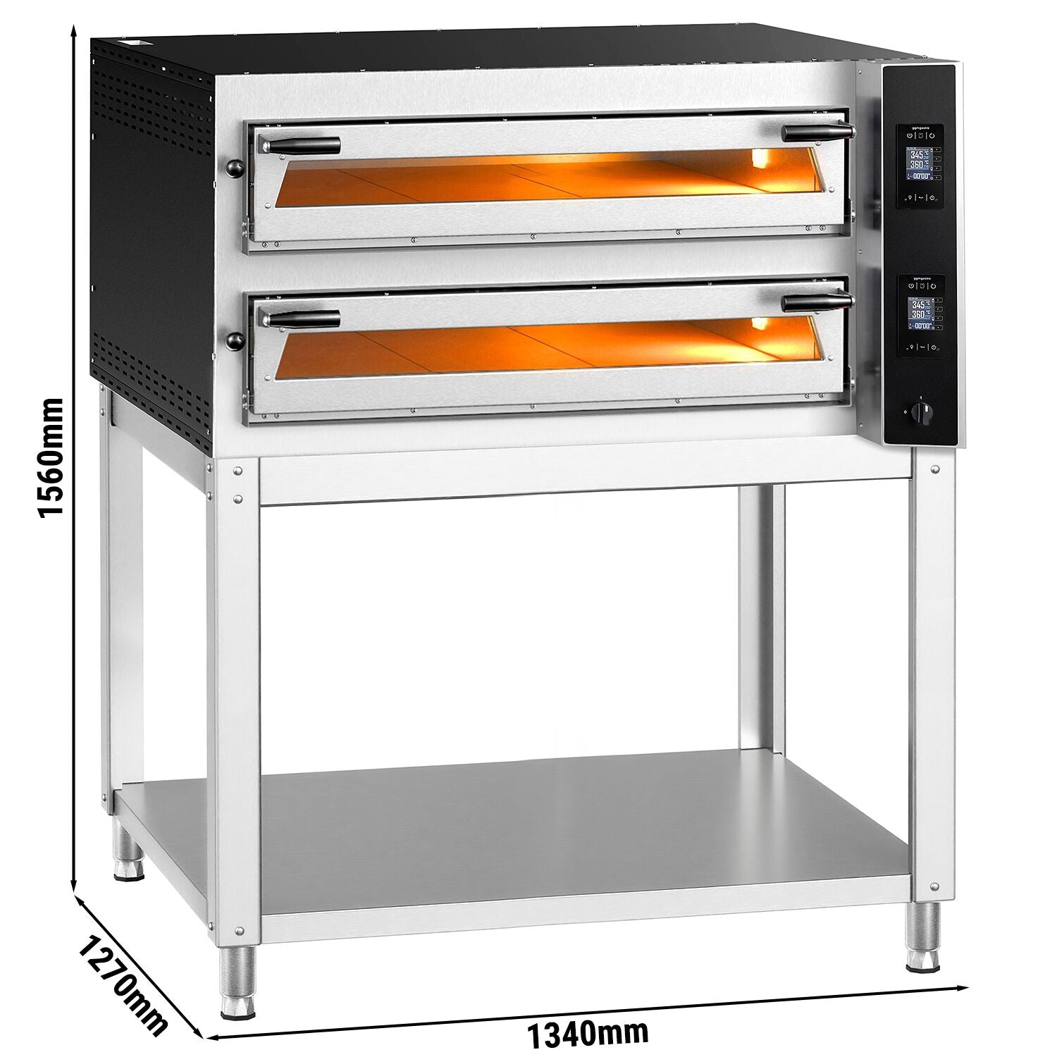 Elektrische Pizzaofen 1340 x 1270 mm 9+9 x Ø 35 cm 400 °C Digital mit Untergestell