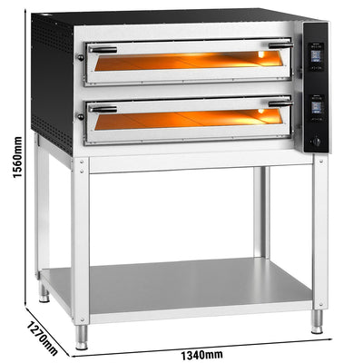 Elektrische Pizzaofen 1340 x 1270 mm 9+9 x Ø 35 cm 400 °C Digital mit Untergestell