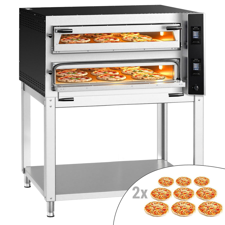 Elektrische Pizzaofen 1340 x 1270 mm 9+9 x Ø 35 cm 400 °C Digital mit Untergestell