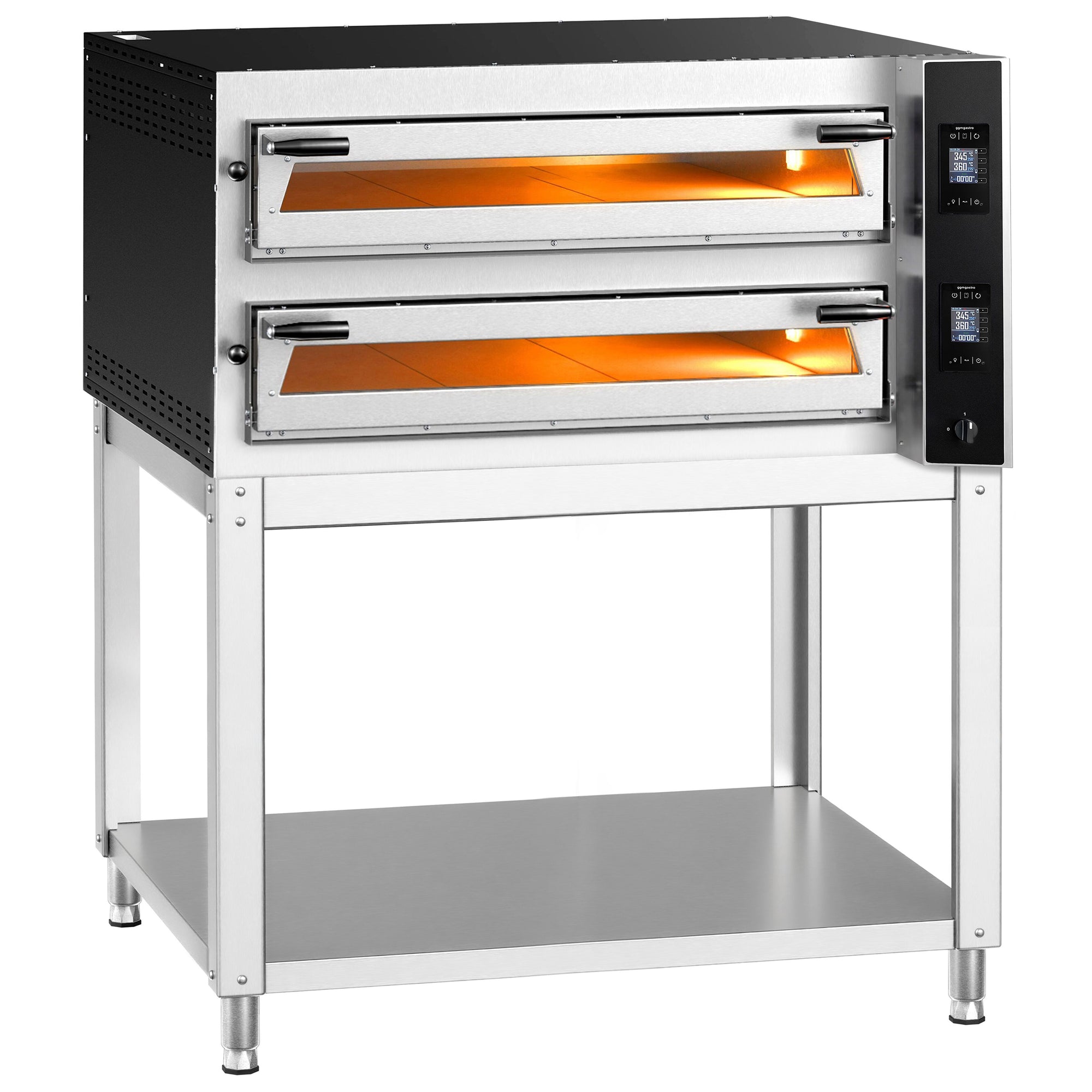 Elektrische Pizzaofen 1340 x 1270 mm 9+9 x Ø 35 cm 400 °C Digital mit Untergestell