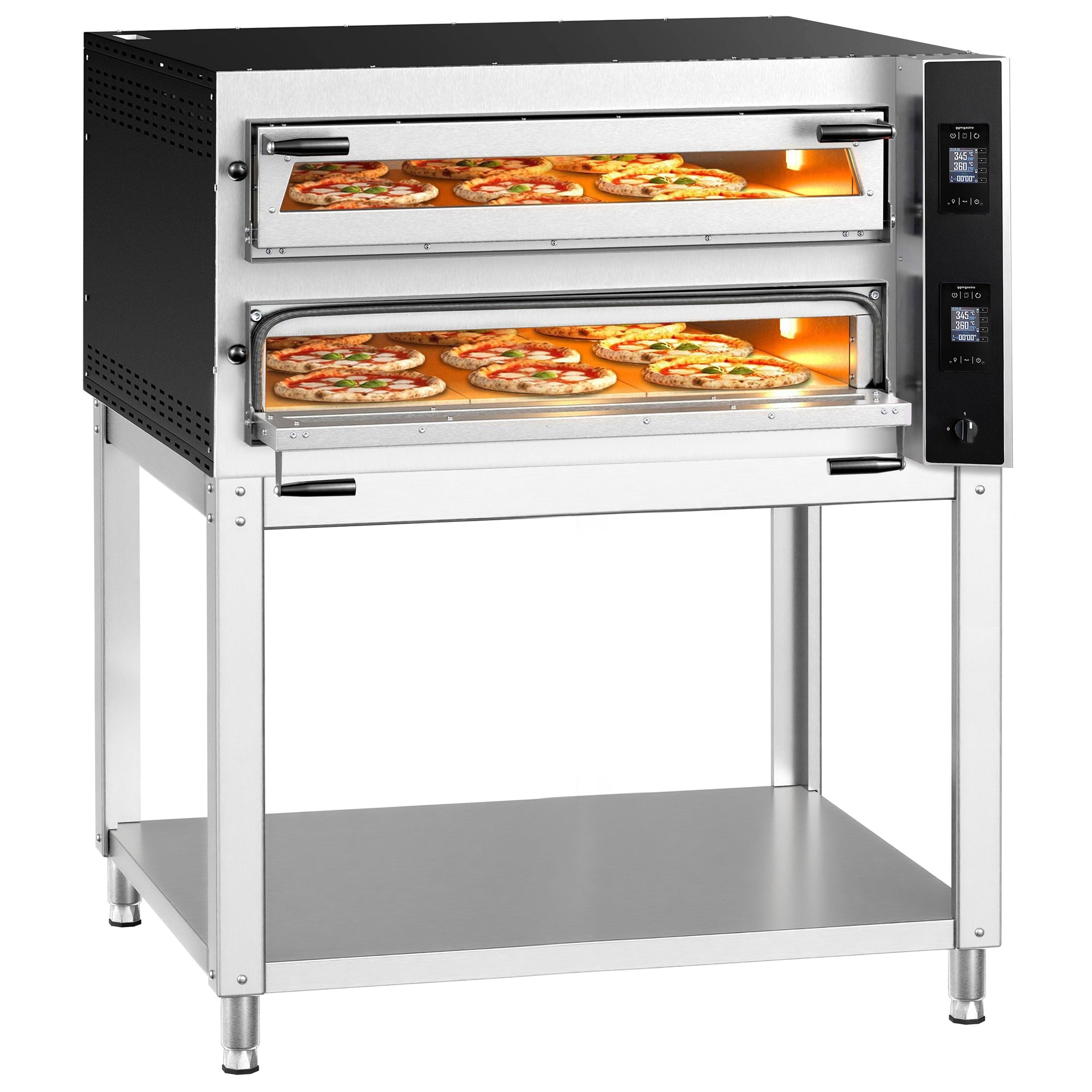 Elektrische Pizzaofen 1340 x 1270 mm 9+9 x Ø 35 cm 400 °C Digital mit Untergestell