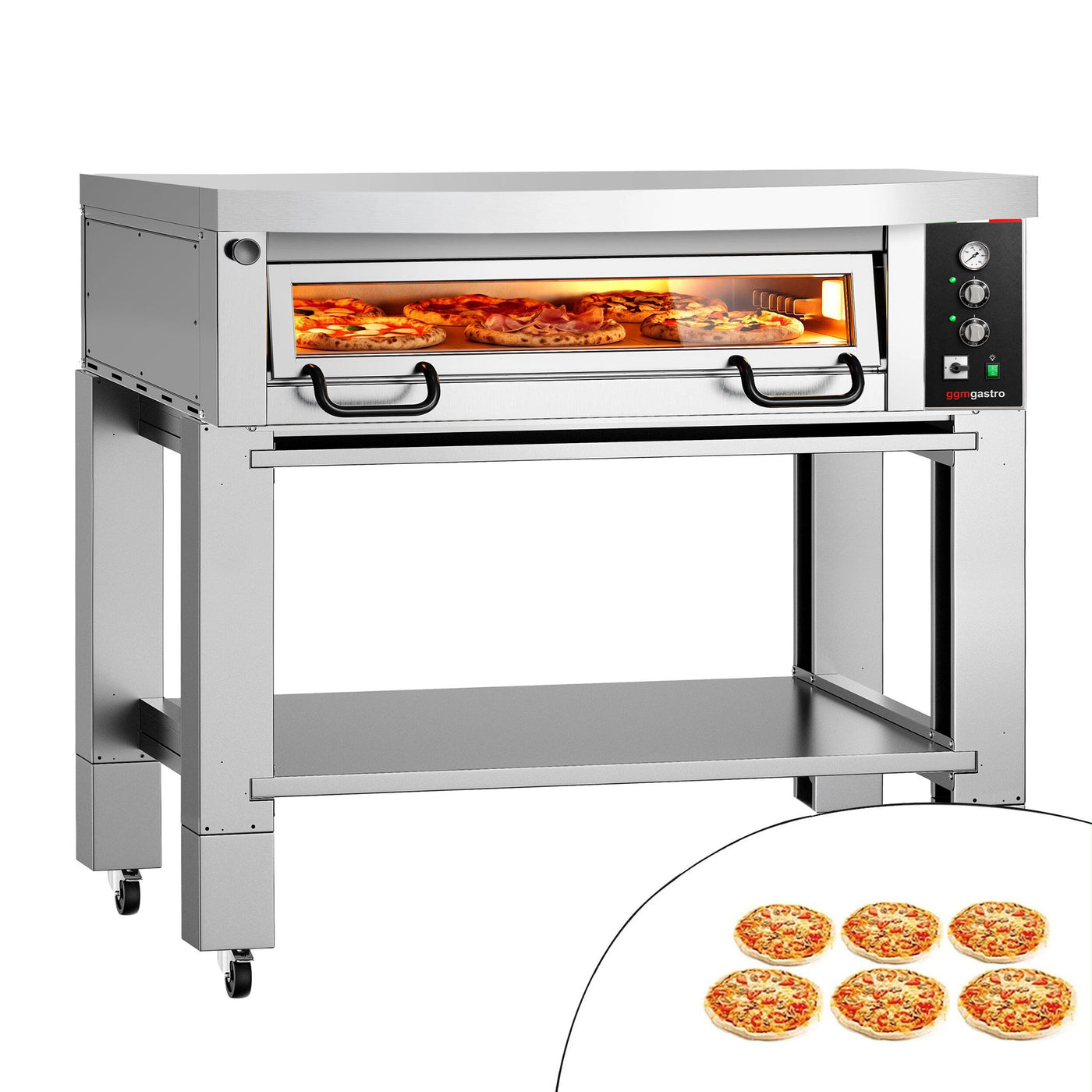 Elektro Pizzaofen Power 6x 34 cm Manuell mit Haube und Ständer
