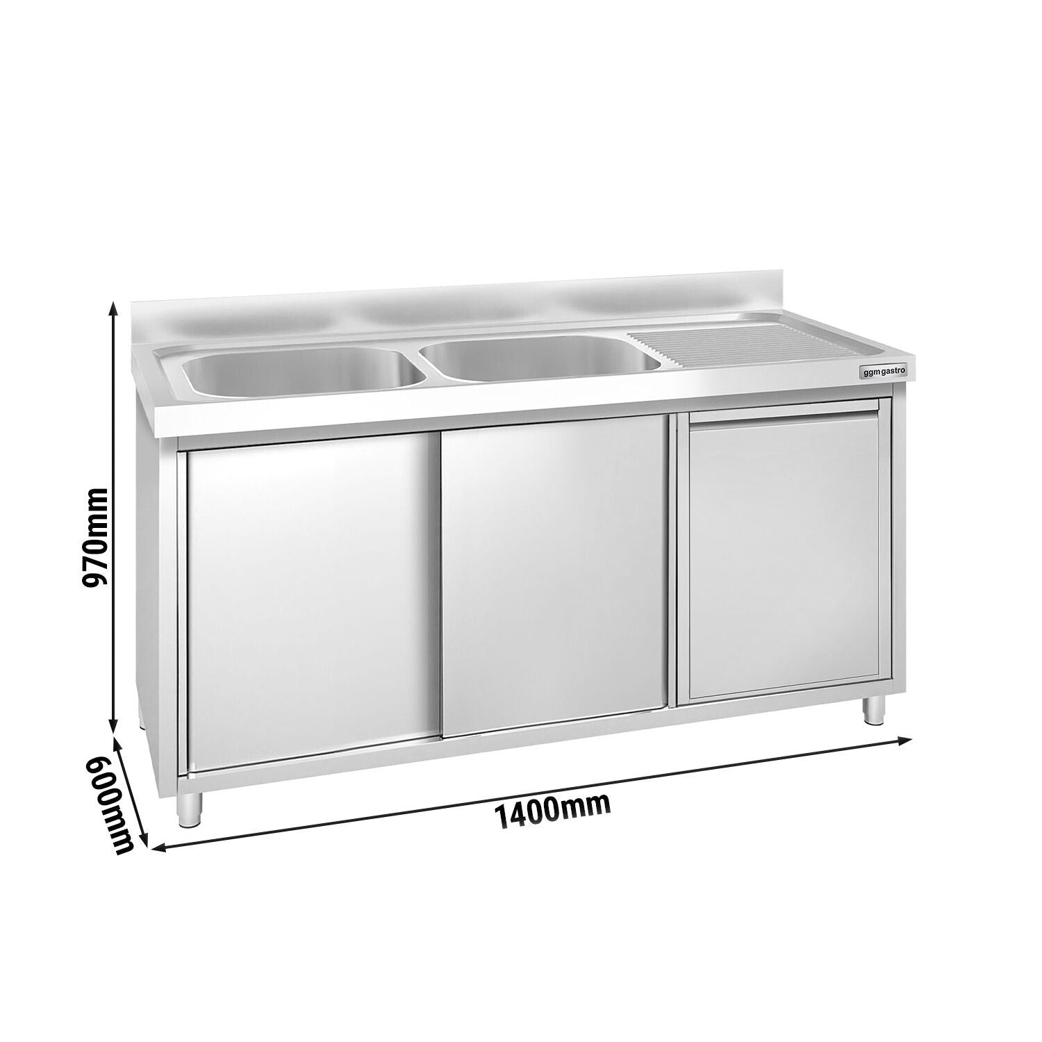 GGM Gastro Dřezová Skříňka Premium 1400 mm 2 Drezy Odpadkový Koš