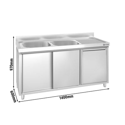 GGM Gastro Dřezová Skříňka Premium 1400 mm 2 Drezy Odpadkový Koš