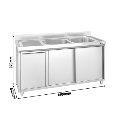GGM Gastro Spülenschrank Premium 1400 mm 2 Becken Rechts