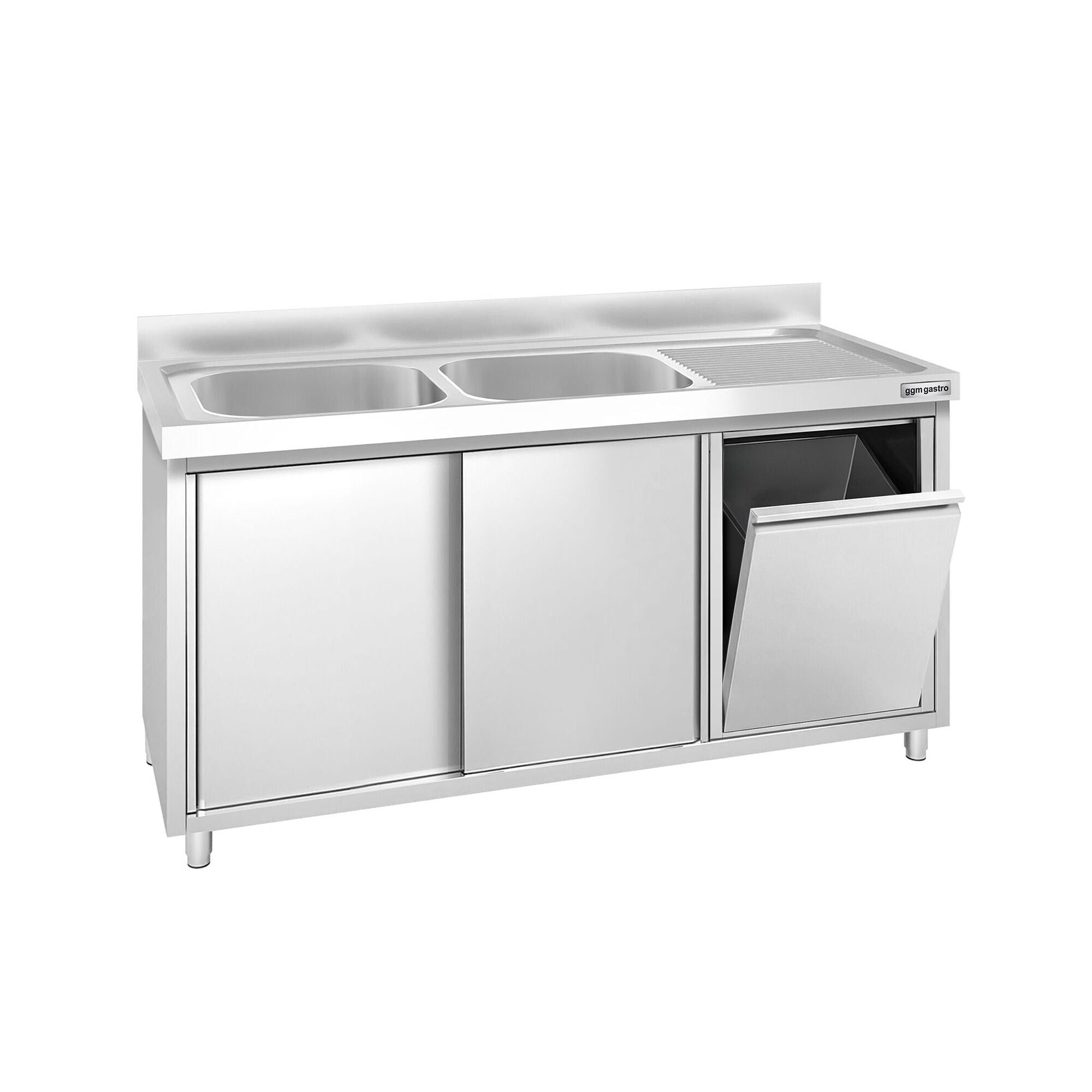 GGM Gastro Dřezová Skříňka Premium 1400 mm 2 Drezy Odpadkový Koš