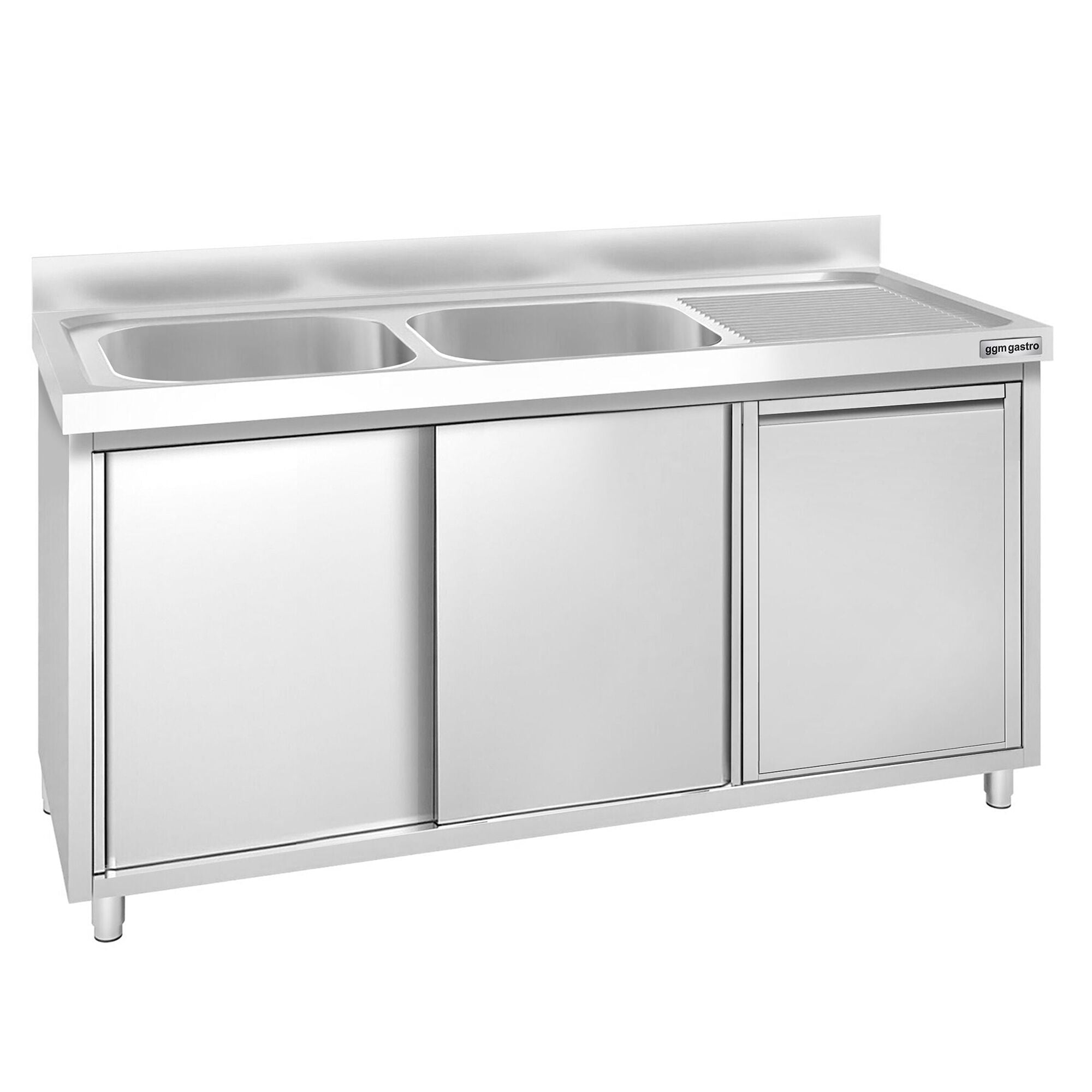 GGM Gastro PREMIUM Spülenschrank 1400 mm 700 mm Edelstahl 2 Becken Links