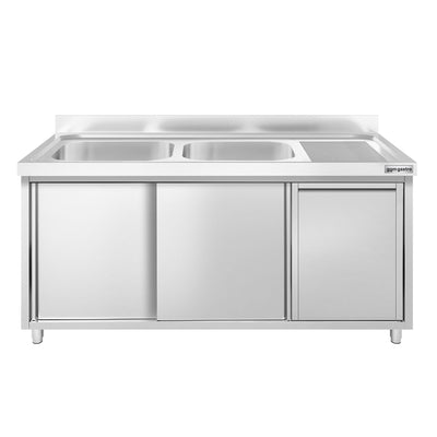 GGM Gastro PREMIUM Spülenschrank 1400 mm 700 mm Edelstahl 2 Becken Links