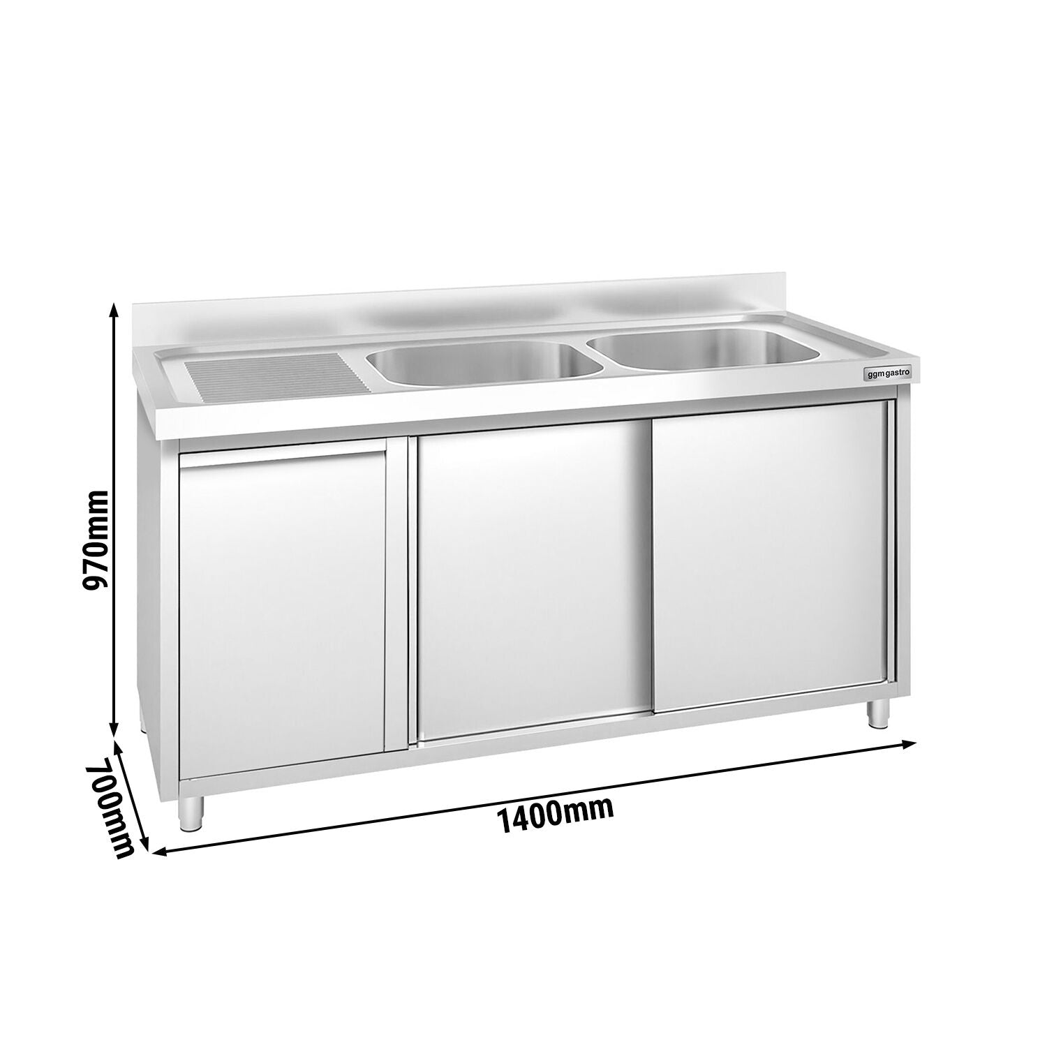 GGM Gastro PREMIUM Spülenunterschrank 1400 mm 2 Becken Rechts