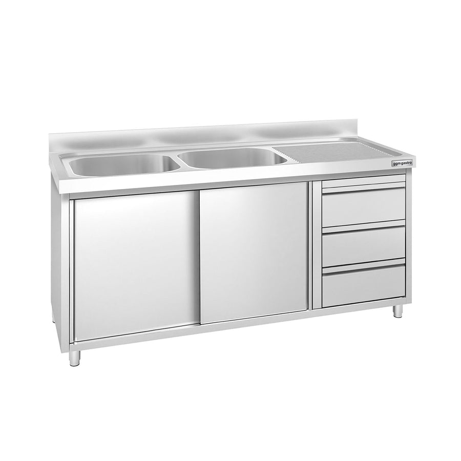 Dřezová skříňka PREMIUM 1600 mm 3 zásuvky 2 umyvadla