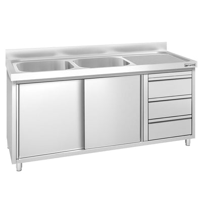 GGM Gastro Spülschrank Premium 1600 mm 2 Becken 3 Schubladen