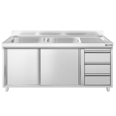 Dřezová skříňka PREMIUM 1600 mm 3 zásuvky 2 umyvadla