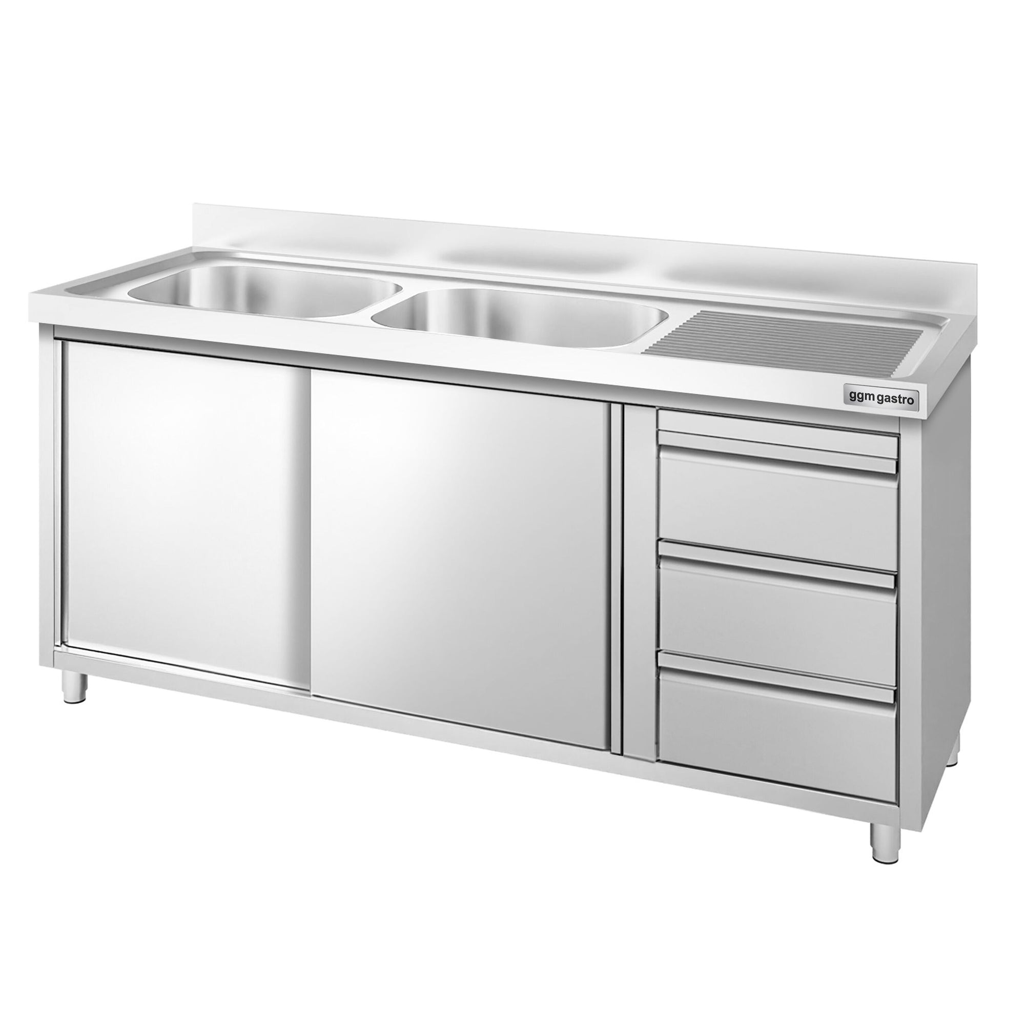 Dřezová skříňka PREMIUM 1600 mm 3 zásuvky 2 umyvadla
