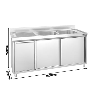 GGM Gastro PREMIUM Spülenunterschrank 1600 x 700 mm 2 Becken rechts
