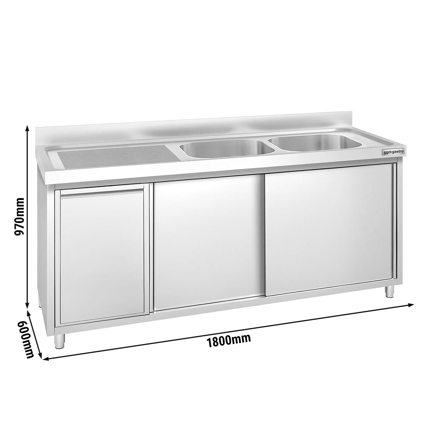 GGM Gastro PREMIUM Spülenunterschrank Edelstahl 1800 mm 2 Becken Rechts