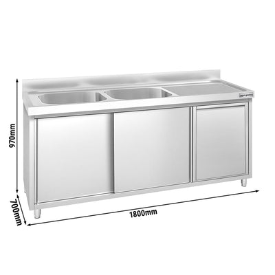 GGM Gastro PREMIUM Dřezová Skříňka Nerezová Ocel AISI 304 1800 mm 700 mm 970 mm 2 Umyvadla Vlevo