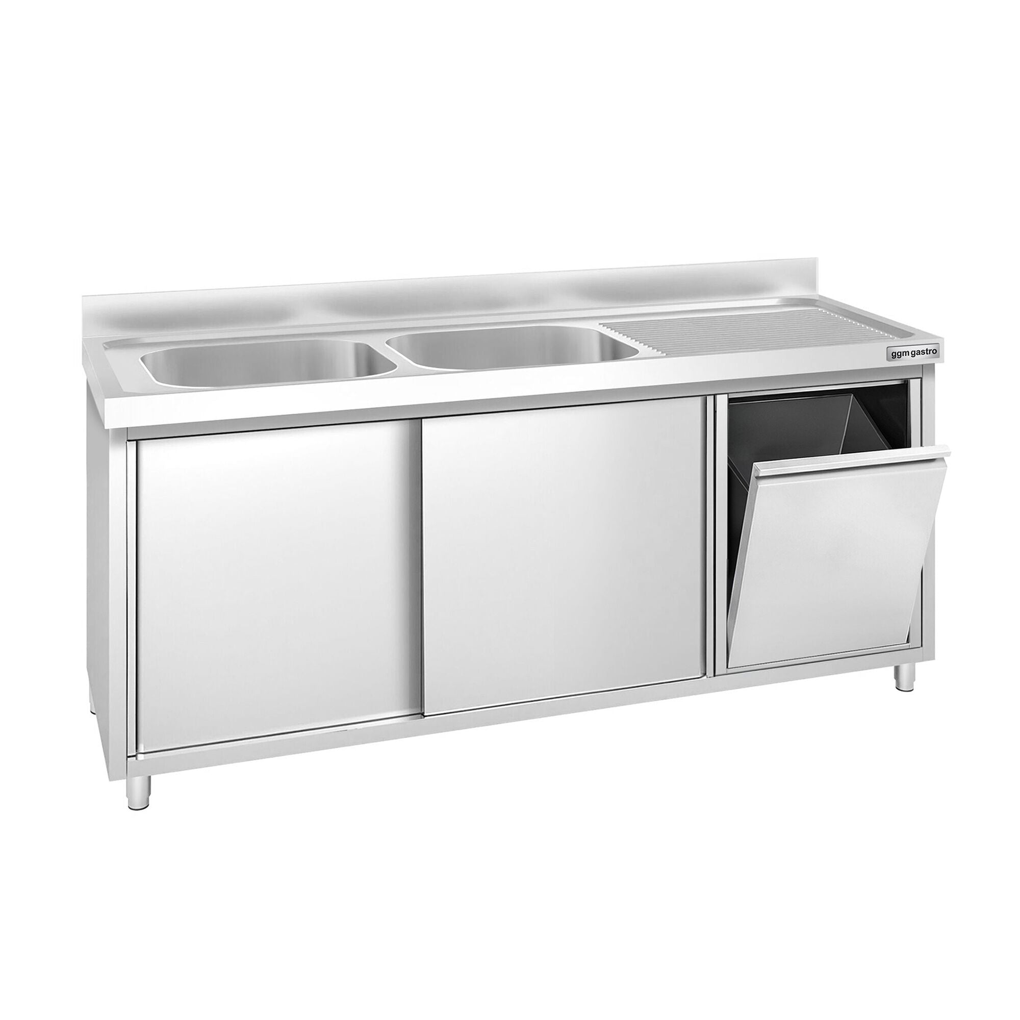 GGM Gastro PREMIUM Dřezová Skříňka Nerezová Ocel AISI 304 1800 mm 700 mm 970 mm 2 Umyvadla Vlevo