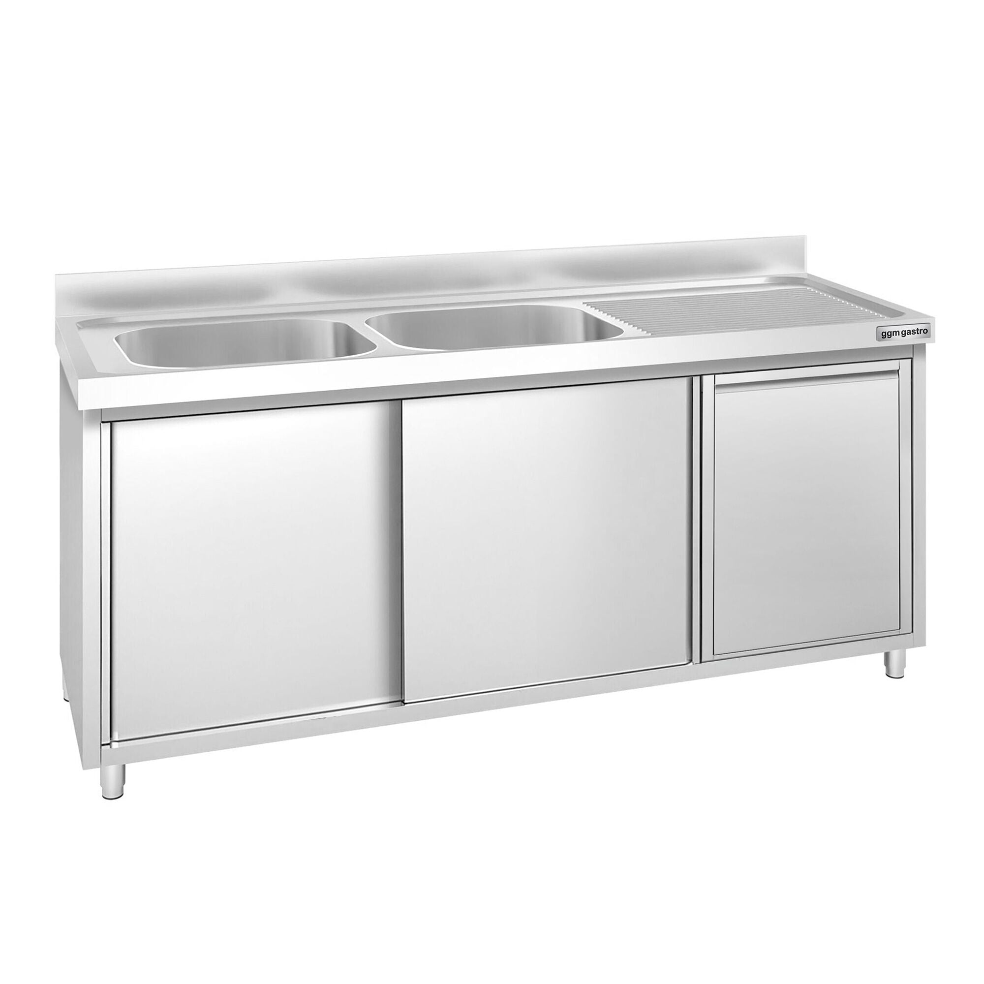 GGM Gastro PREMIUM Dřezová Skříňka Nerezová Ocel AISI 304 1800 mm 700 mm 970 mm 2 Umyvadla Vlevo