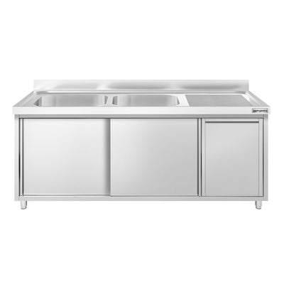 GGM Gastro PREMIUM Dřezová Skříňka Nerezová Ocel AISI 304 1800 mm 700 mm 970 mm 2 Umyvadla Vlevo
