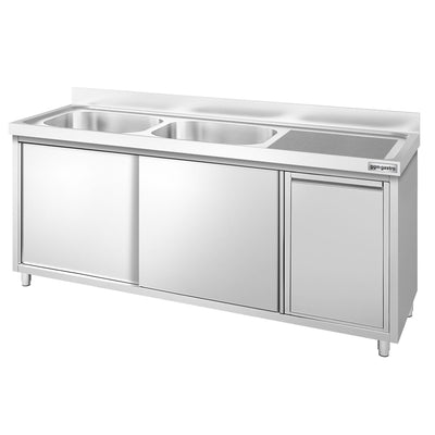 GGM Gastro PREMIUM Dřezová Skříňka Nerezová Ocel AISI 304 1800 mm 700 mm 970 mm 2 Umyvadla Vlevo